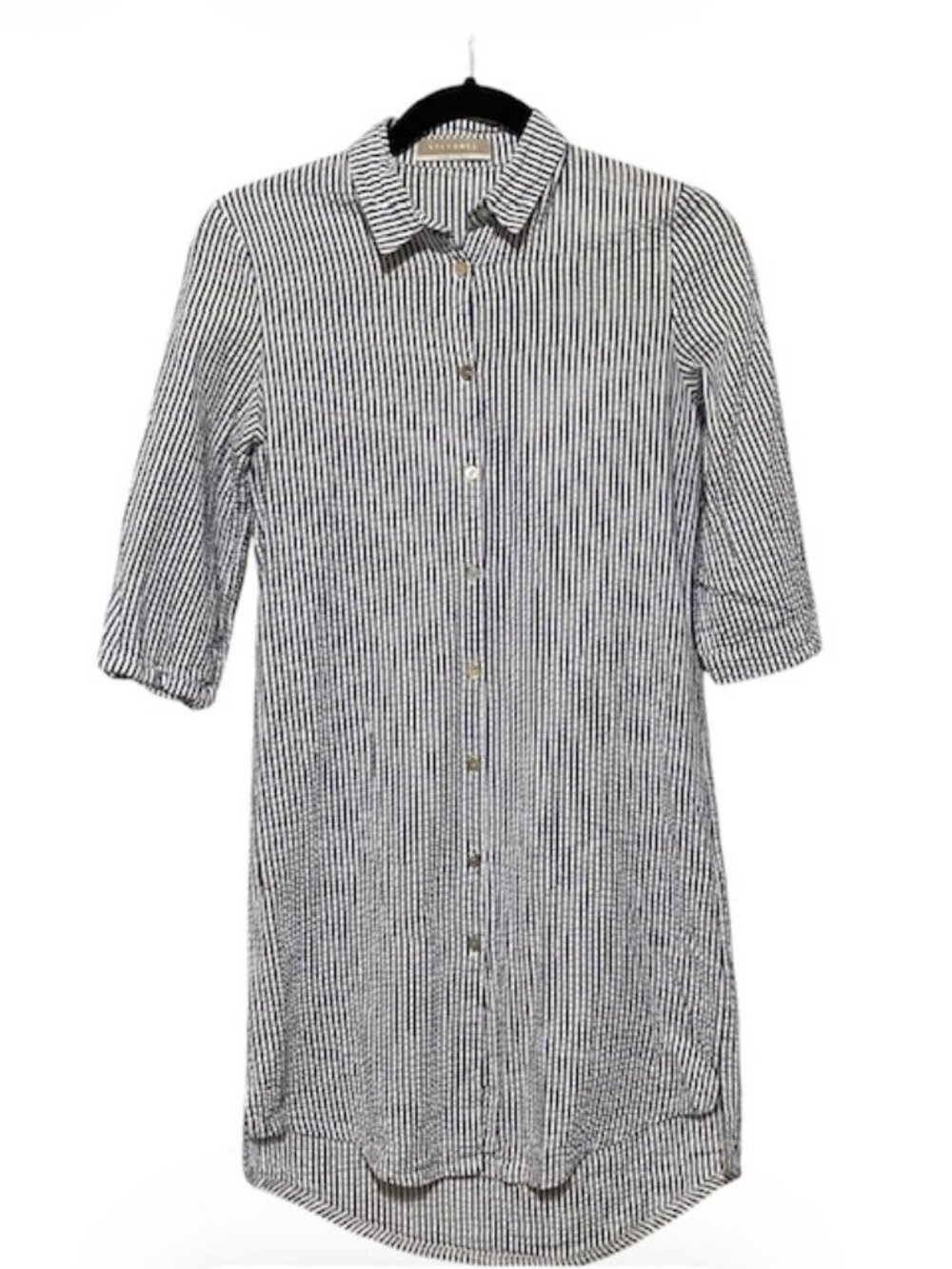 Stefanel XS 1/2 Sleeve Seersucker Button Down Shirt Mini Dress EUC